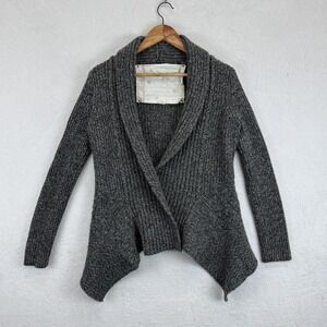Postmark Cardigan Sweater Womens Large Gray Wool Blend Open Front Shawl Collar